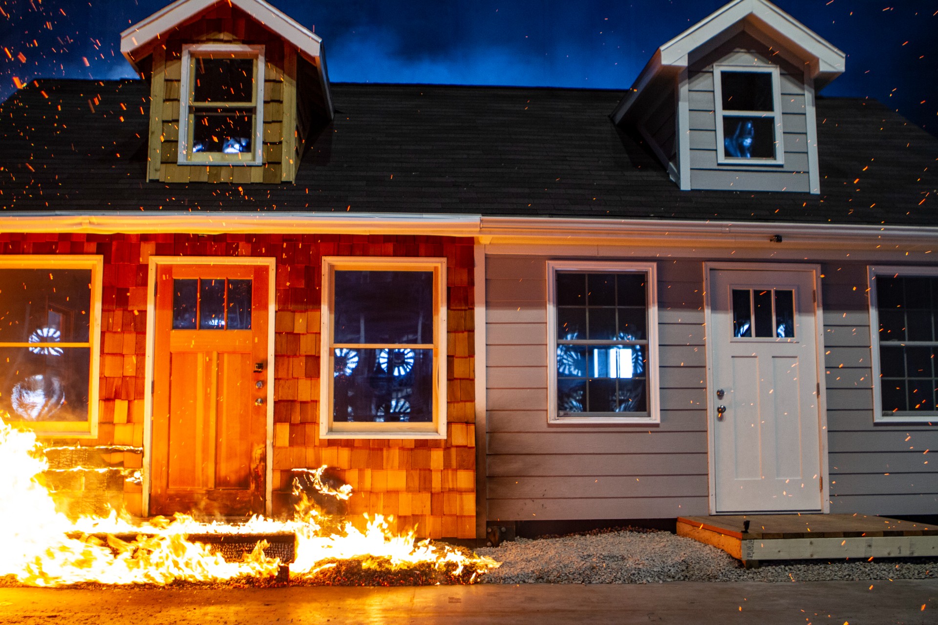 Ember test on residential home. Credit: Insurance Institute for Business and Home Safety Ember test on residential home. Credit: Insurance Institute for Business and Home Safety